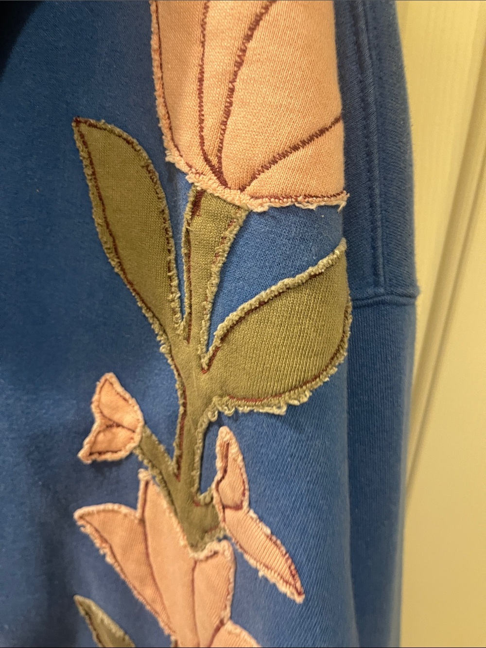We The Free Blue Hoodie Sweater with Pink Floral Appliqués - Picture 5 of 5